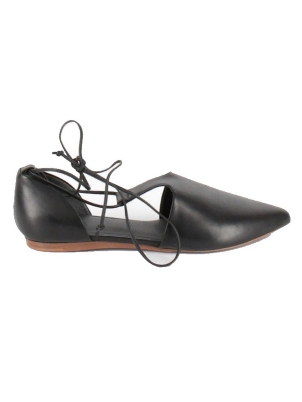 Vince Black Leather Flats Size 7 / 37 Ankle Ties Pointed Toe Sandals